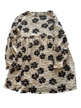 Little Co. Girls Sz 12 Cream and Black Textured Long Sleeve Baby Doll Dress